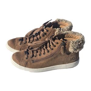 UGG Womens 9 Chestnut Leather Shearling Lined Zip Sneakers Boots 1019716